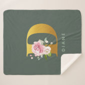 モノグラムパーソナライズされたフローラフェイク金ゴールド文字D シェルパブランケット (正面(横))