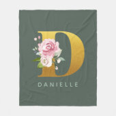 モノグラムパーソナライズされたフローラ文字D フリースブランケット (正面)