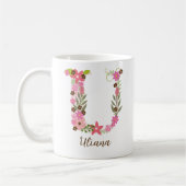 モノグラムパーソナライズされたフローラ文字U コーヒーマグカップ (左)