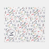 モノグラムパーソナライズされたフローラ水彩 フリースブランケット (正面(横))