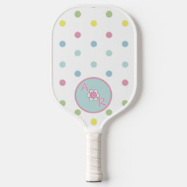 モノグラムパーソナライズされたフローラ水玉模様 ピックルボールラケット