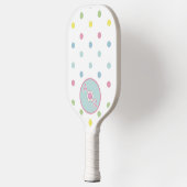 モノグラムパーソナライズされたフローラ水玉模様 ピックルボールラケット (左)