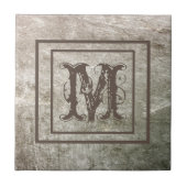 モノグラムパーソナライズされたブラウンストーンルッ素朴ク タイル (正面)