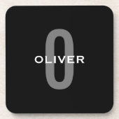 モノグラムパーソナライズされたブラックグレーホワイト名 コースター (正面)