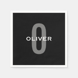 モノグラムパーソナライズされたブラックグレーホワイト名 スタンダードカクテルナプキン
