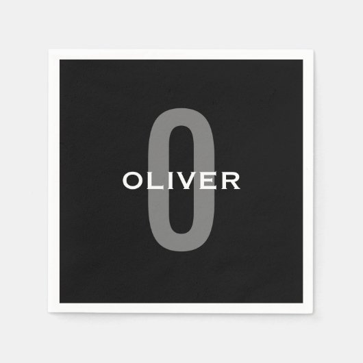 モノグラムパーソナライズされたブラックグレーホワイト名 スタンダードカクテルナプキン (正面)