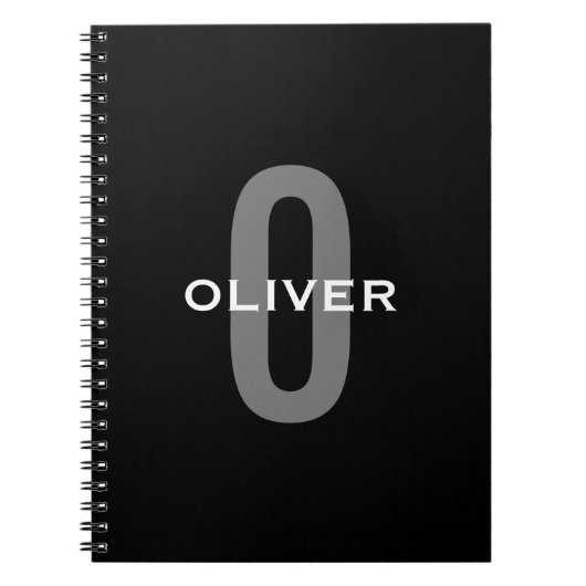 モノグラムパーソナライズされたブラックグレーホワイト名 ノートブック (正面)