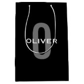 モノグラムパーソナライズされたブラックグレーホワイト名 ミディアムペーパーバッグ (正面)