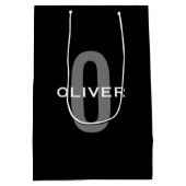 モノグラムパーソナライズされたブラックグレーホワイト名 ミディアムペーパーバッグ (裏面)