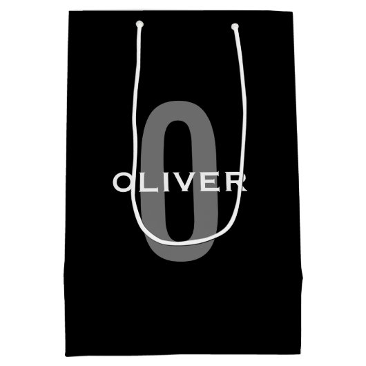 モノグラムパーソナライズされたブラックグレーホワイト名 ミディアムペーパーバッグ (裏面)