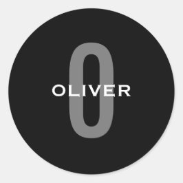 モノグラムパーソナライズされたブラックグレーホワイト名 ラウンドシール