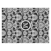 モノグラムパーソナライズされたブラックダムスク花柄 テーブルクロス (正面(横))