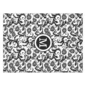 モノグラムパーソナライズされたブラックダムスク花柄 テーブルクロス (正面(横))
