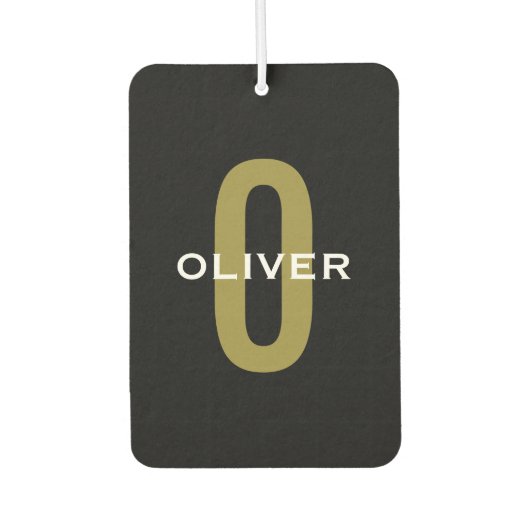 モノグラムパーソナライズされたブラック金ゴールドホワイトネーム カーエアーフレッシュナー (正面)