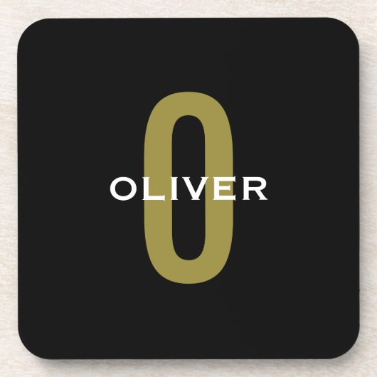 モノグラムパーソナライズされたブラック金ゴールドホワイトネーム コースター (正面)