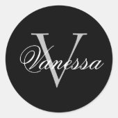 モノグラムパーソナライズされたブラック ラウンドシール (正面)