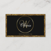 モノグラムパーソナライズされたブラック&金ゴールドグリッターQRコード 名刺 (裏面)