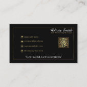 モノグラムパーソナライズされたブラック&金ゴールドグリッターQRコード 名刺 (正面)