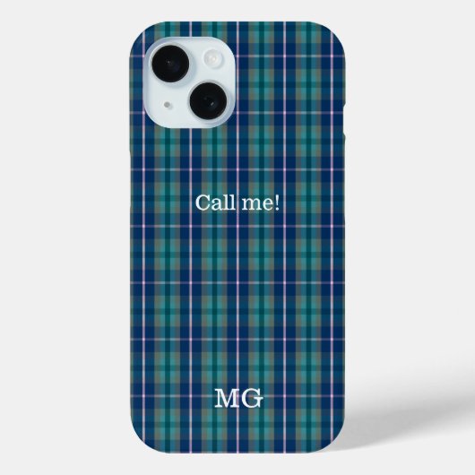 モノグラムパーソナライズされたブルーとピンクの格子模様 Case-Mate iPhoneケース (裏面)