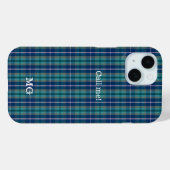 モノグラムパーソナライズされたブルーとピンクの格子模様 Case-Mate iPhoneケース (裏面 (横))