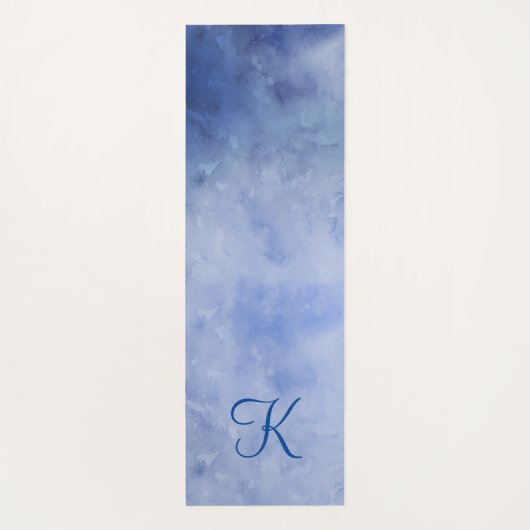 モノグラムパーソナライズされたブルーとホワイトウォーターの色 ヨガマット (裏面)