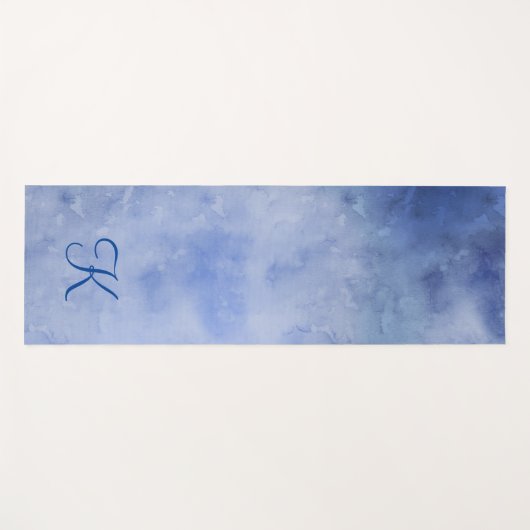 モノグラムパーソナライズされたブルーとホワイトウォーターの色 ヨガマット (正面(横))