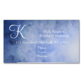 モノグラムパーソナライズされたブルーとホワイト マグネット名刺 (正面)