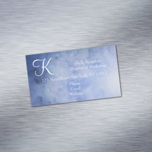 モノグラムパーソナライズされたブルーとホワイト マグネット名刺 (インサイチュ)