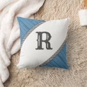 モノグラムパーソナライズされたブルーオンホワイト クッション (ブランケット)