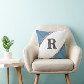 モノグラムパーソナライズされたブルーオンホワイト クッション (椅子)