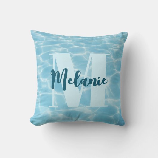 モノグラムパーソナライズされたブルースイミングプールモダン クッション (正面)