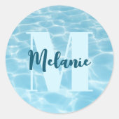 モノグラムパーソナライズされたブルースイミングプールモダン ラウンドシール (正面)