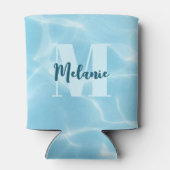 モノグラムパーソナライズされたブルースイミングプールモダン 缶クーラー (裏面)