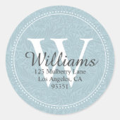 モノグラムパーソナライズされたブルーフローラ差出人住所 ラウンドシール (正面)