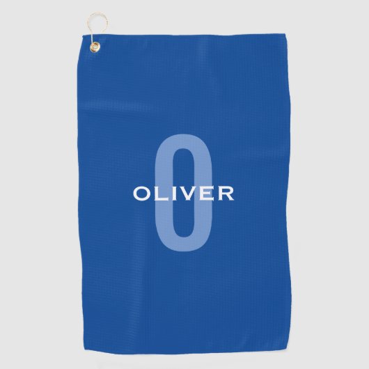 モノグラムパーソナライズされたブルーホワイト名 ゴルフタオル (正面)