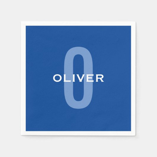 モノグラムパーソナライズされたブルーホワイト名 スタンダードカクテルナプキン (正面)