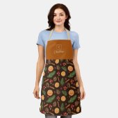 モノグラムパーソナライズされたボ素朴タニカルクリスマス エプロン (着用した状態)