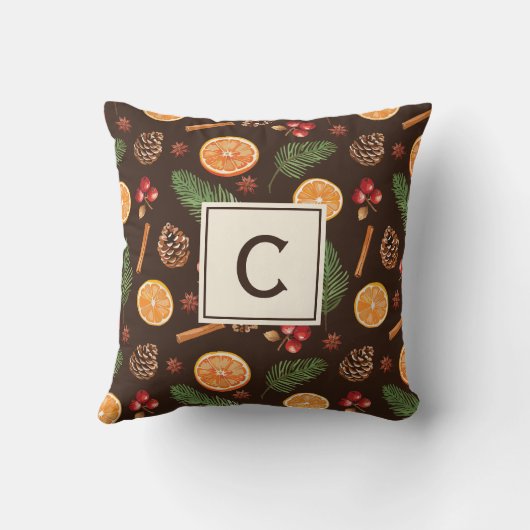 モノグラムパーソナライズされたボ素朴タニカルクリスマス クッション (裏面)