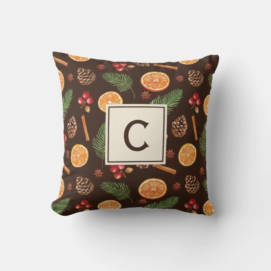 モノグラムパーソナライズされたボ素朴タニカルクリスマス クッション (正面)