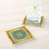 モノグラムパーソナライズされたマンダラ金ゴールドと青 ガラスコースター (アングル)