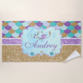 モノグラムパーソナライズされたマーメイドビーチタオル ビーチタオル (正面)