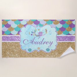 モノグラムパーソナライズされたマーメイドビーチタオル ビーチタオル