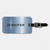 モノグラムパーソナライズされたメタリックブルー背景 ラゲッジタグ (正面横)