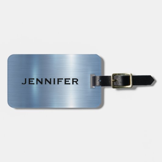 モノグラムパーソナライズされたメタリックブルー背景 ラゲッジタグ (正面横)