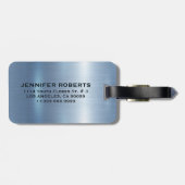 モノグラムパーソナライズされたメタリックブルー背景 ラゲッジタグ (裏面横)
