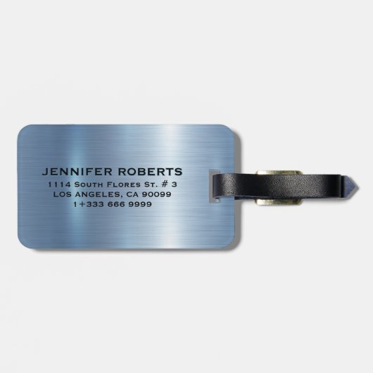 モノグラムパーソナライズされたメタリックブルー背景 ラゲッジタグ (裏面横)