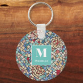 モノグラムパーソナライズされたモザイクタイルのキーチェーン キーホルダー (正面)