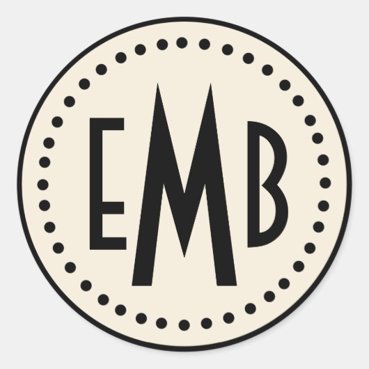 モノグラムパーソナライズされたラウンドステッカー(Egg/Blk)(S) ラウンドシール (正面)