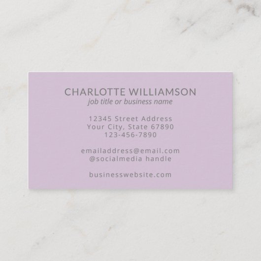 モノグラムパーソナライズされたラベンダースタイリッシュオフィス 名刺 (裏面)