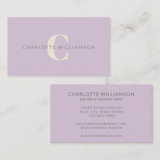 モノグラムパーソナライズされたラベンダースタイリッシュオフィス 名刺 (正面/裏面)